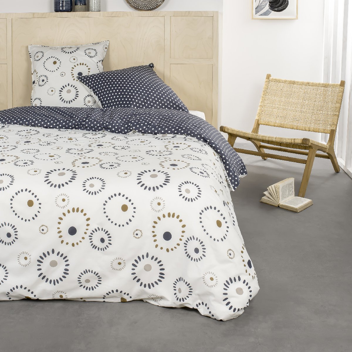 Parure de lit 2 personnes imprimé graphique coton SUNSHINE ALICE beige, TODAY