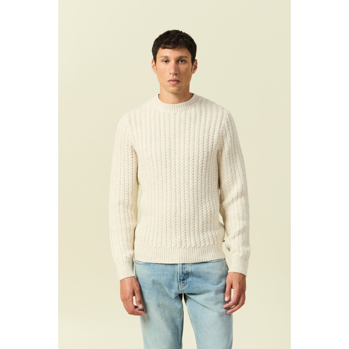 Pull col rond manches longues ecru, BONOBO