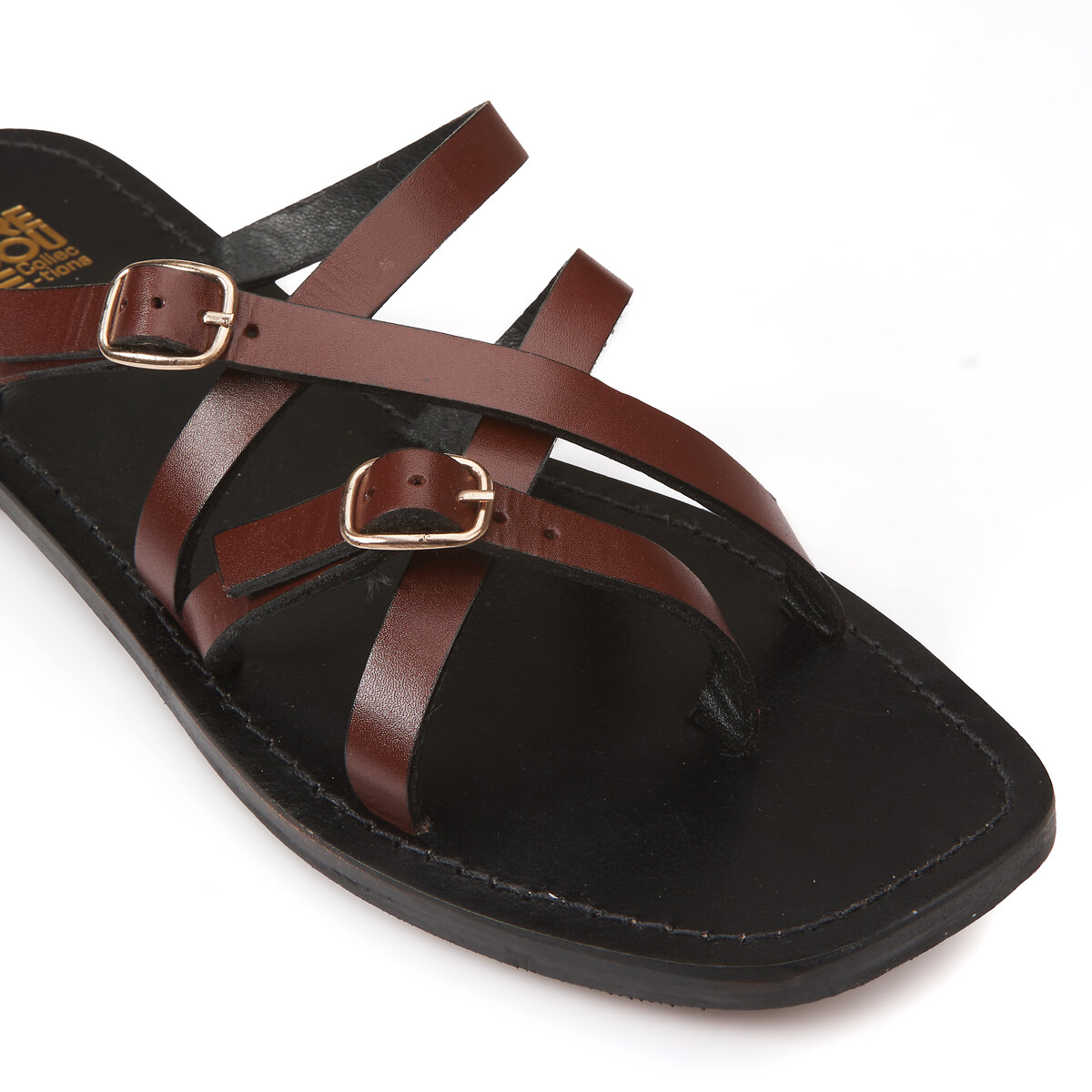 Leather Thin Strap Mules with Buckles brown, LA REDOUTE COLLECTIONS