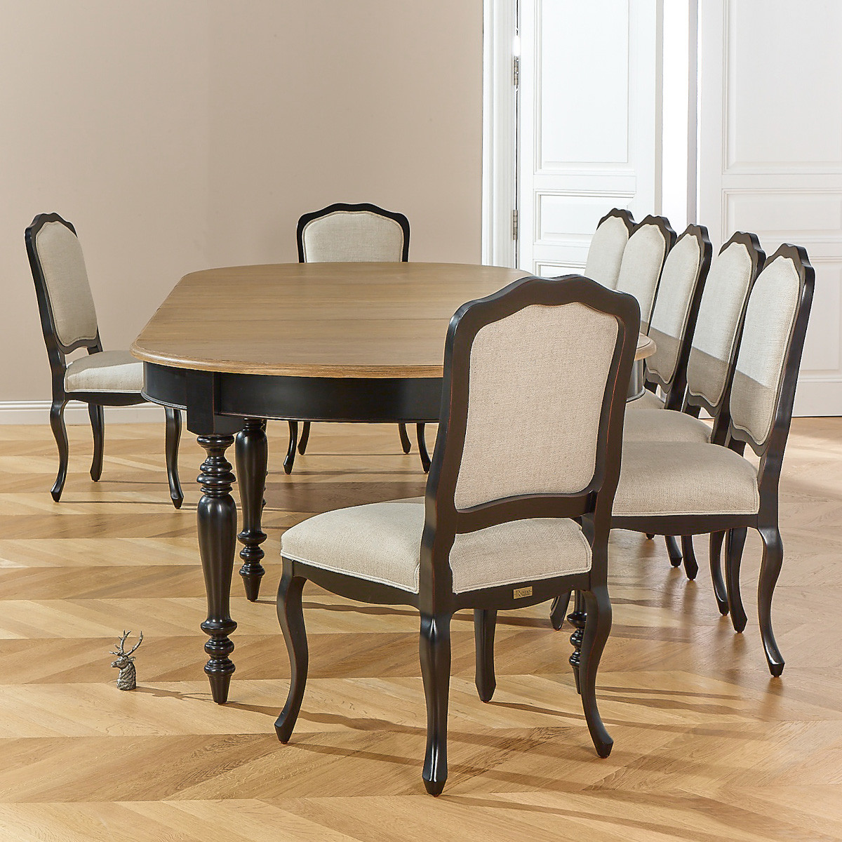 Table à manger modulable, plateau en chêne, 14 couverts JADE noire, ROBIN DES BOIS