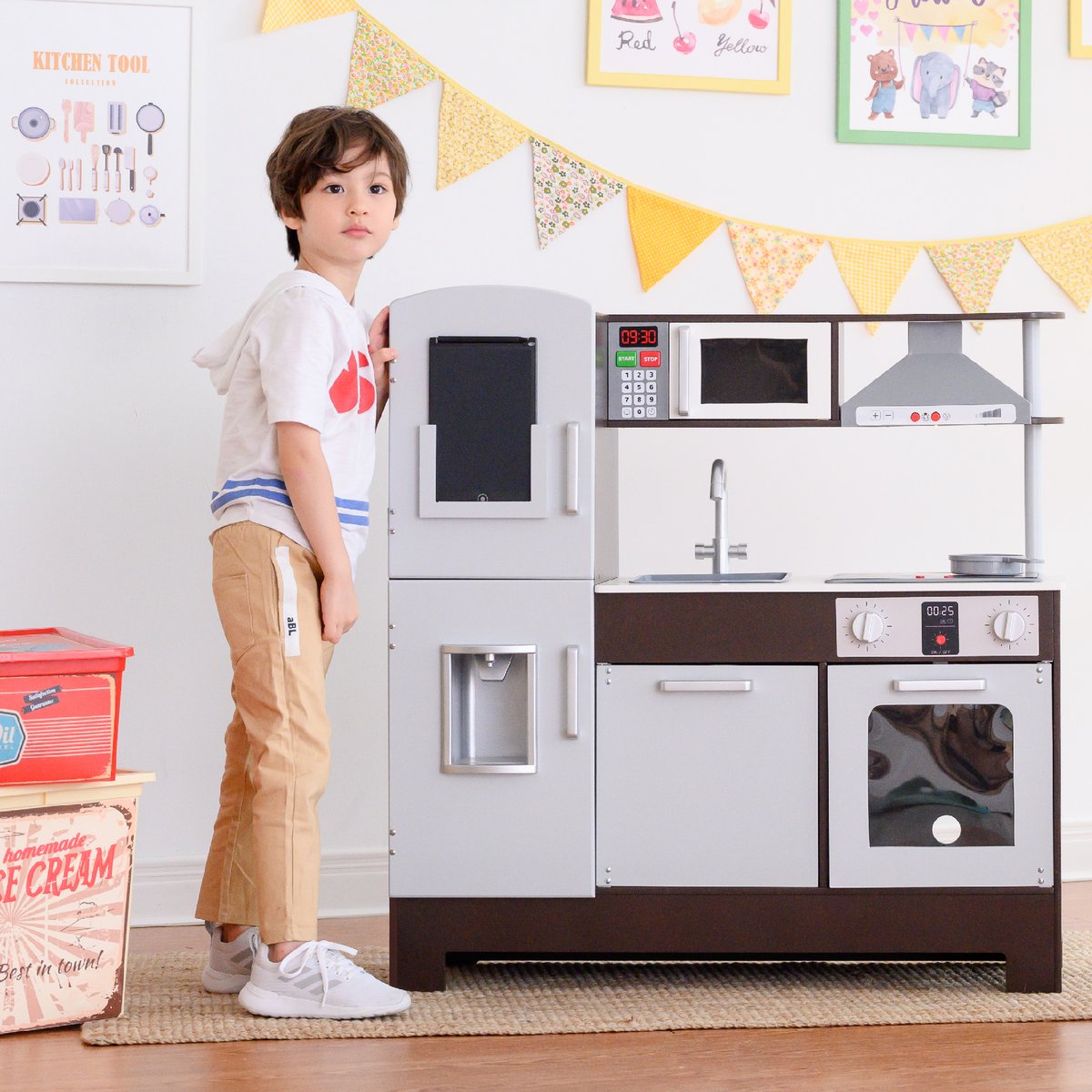 Cuisine Enfant Lumière Sonore LITTLE CHEF gris, TEAMSON KIDS