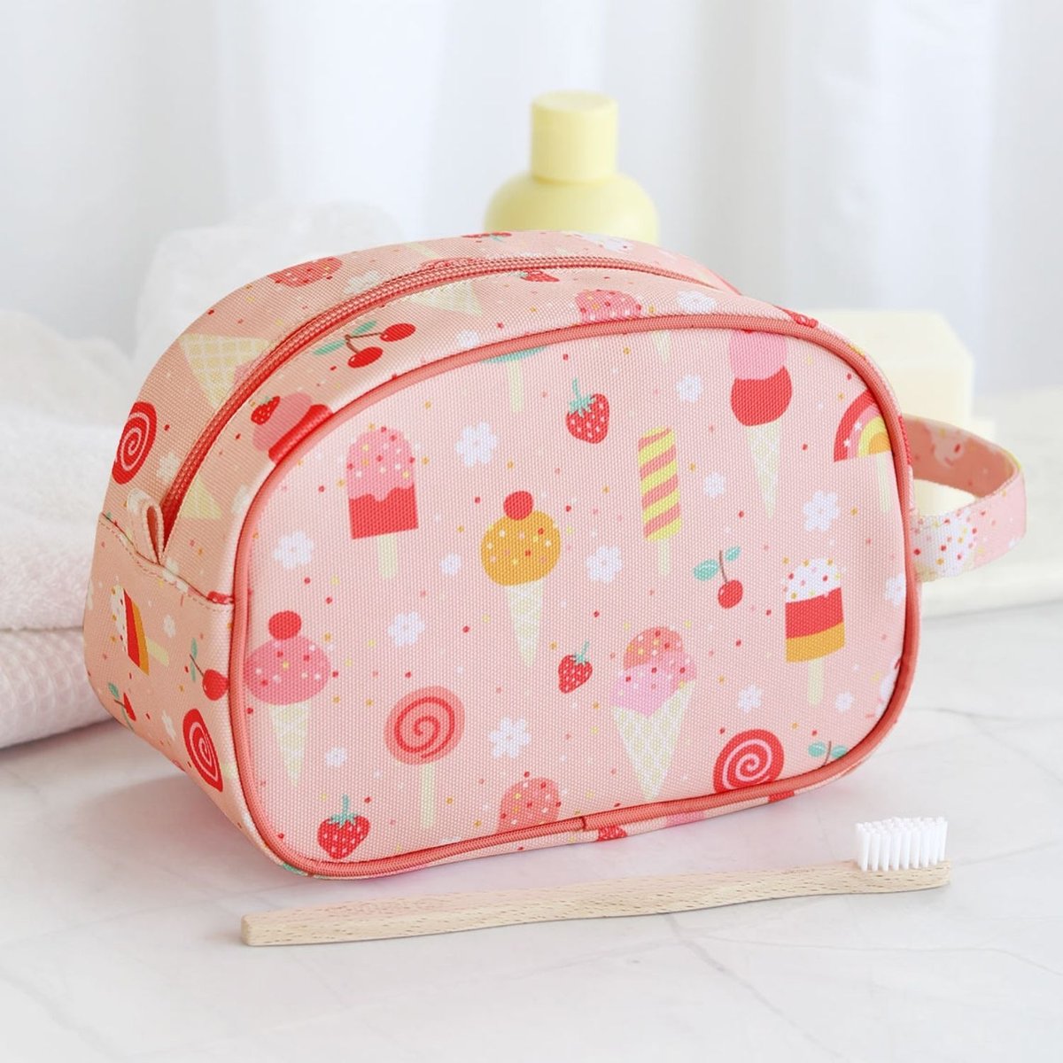 Trousse de toilette Crème Glacée rose, blanc, jaune, A LITTLE LOVELY COMPANY