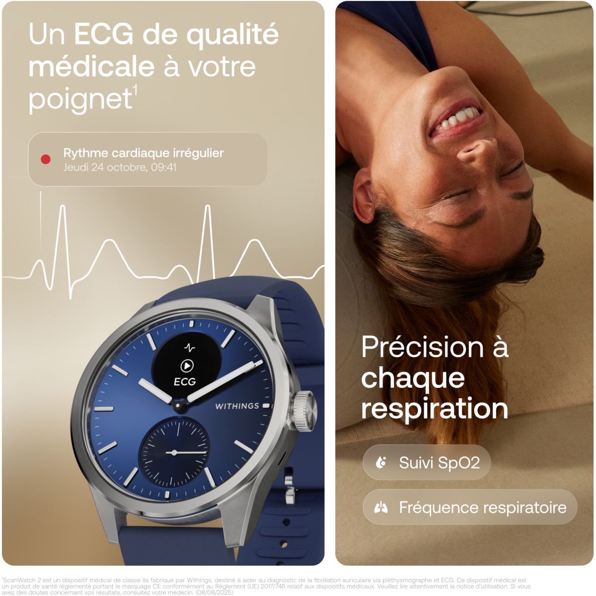 Montre santé Scanwatch 2 Blue Silver 42mm couleur unique, WITHINGS