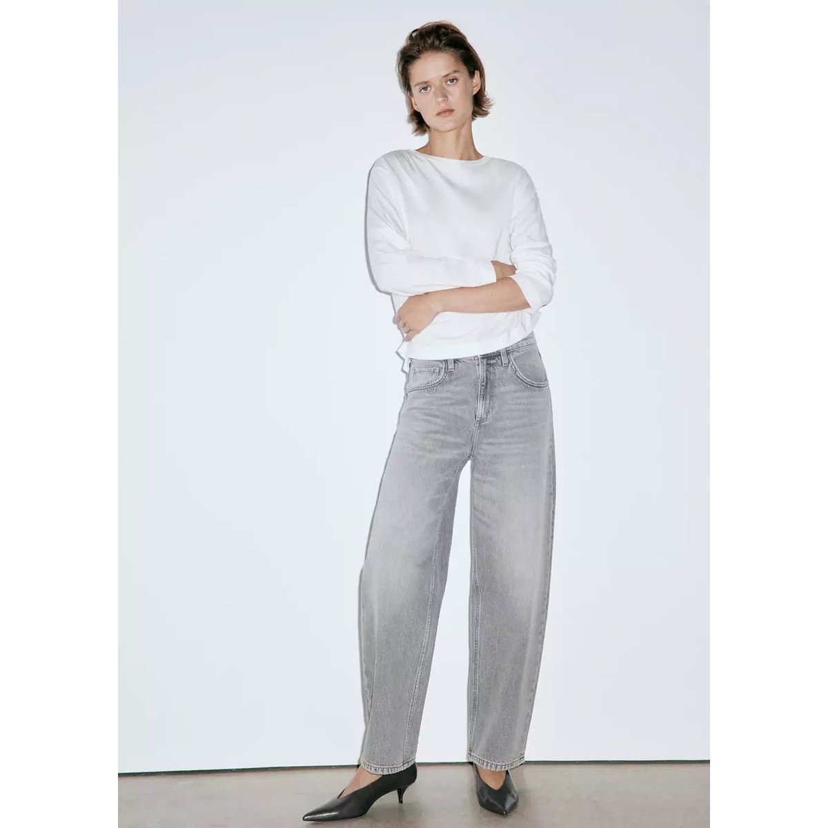 Jean balloon taille haute gris denim, MANGO