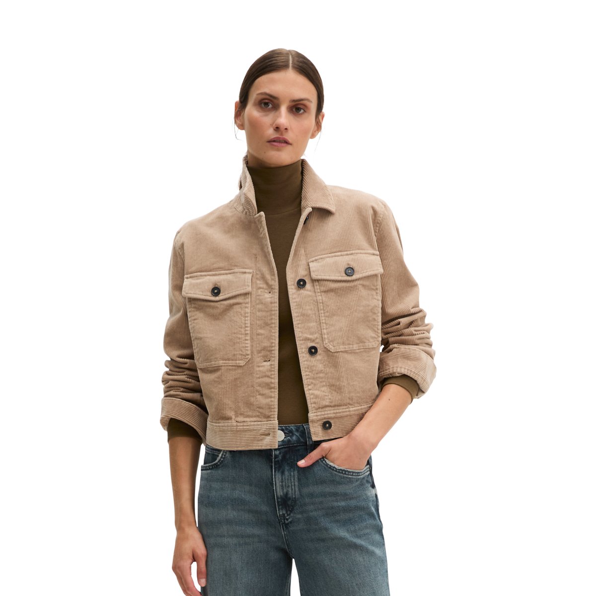 Surchemise courte en velours côtelé avec une texture rainurée décontractée beige, MARC O'POLO