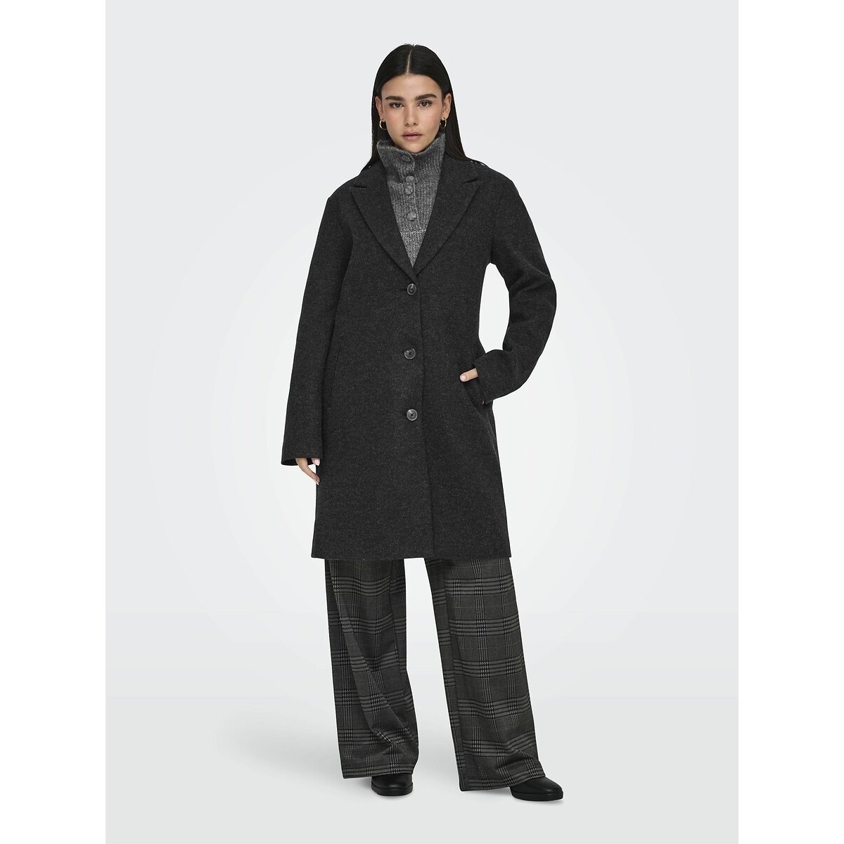 Manteau mi-long, col à revers noir, JDY