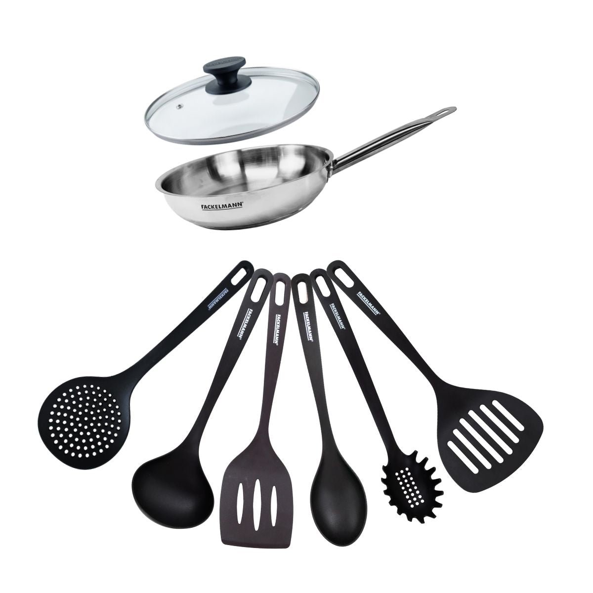 Set de 1 poêle de 20 cm 1 couvercle en verre ETERNA inox|transparent|noir, FACKELMANN