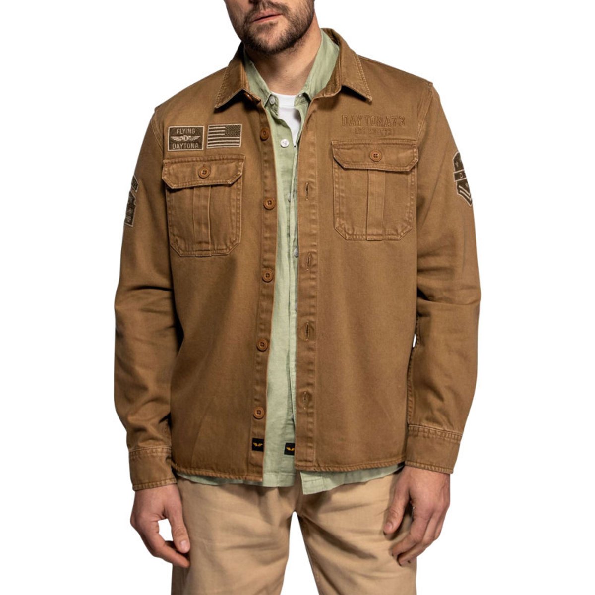 Surchemise Wayne en coton brune à coupe droite pourvue d'un col à revers beige, DAYTONA