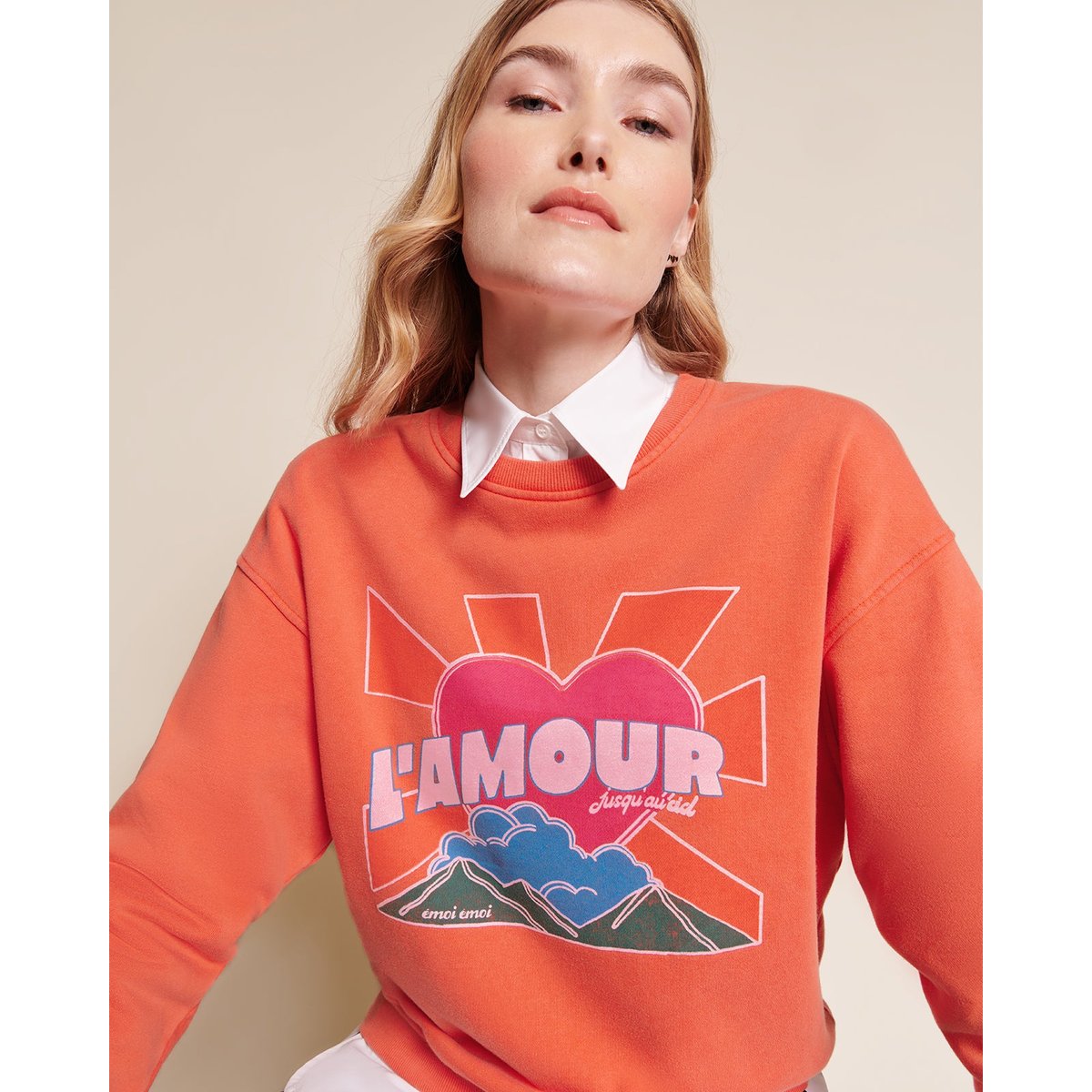 Sweat illustré en coton bio, JUSQU'AU CIEL orange - orange, EMOI EMOI