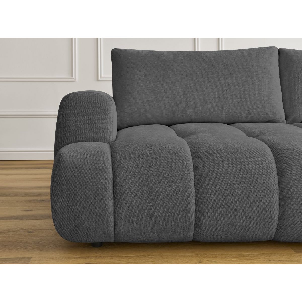 Canapé droit convertible 3 places en tissu lisse, FUJI gris foncé, BOBOCHIC