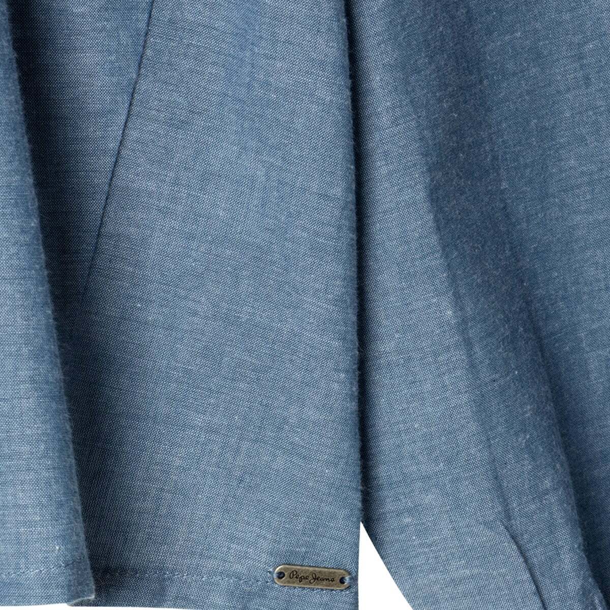 Blouse En Chambray Avec Volants bleu quai, PEPE JEANS