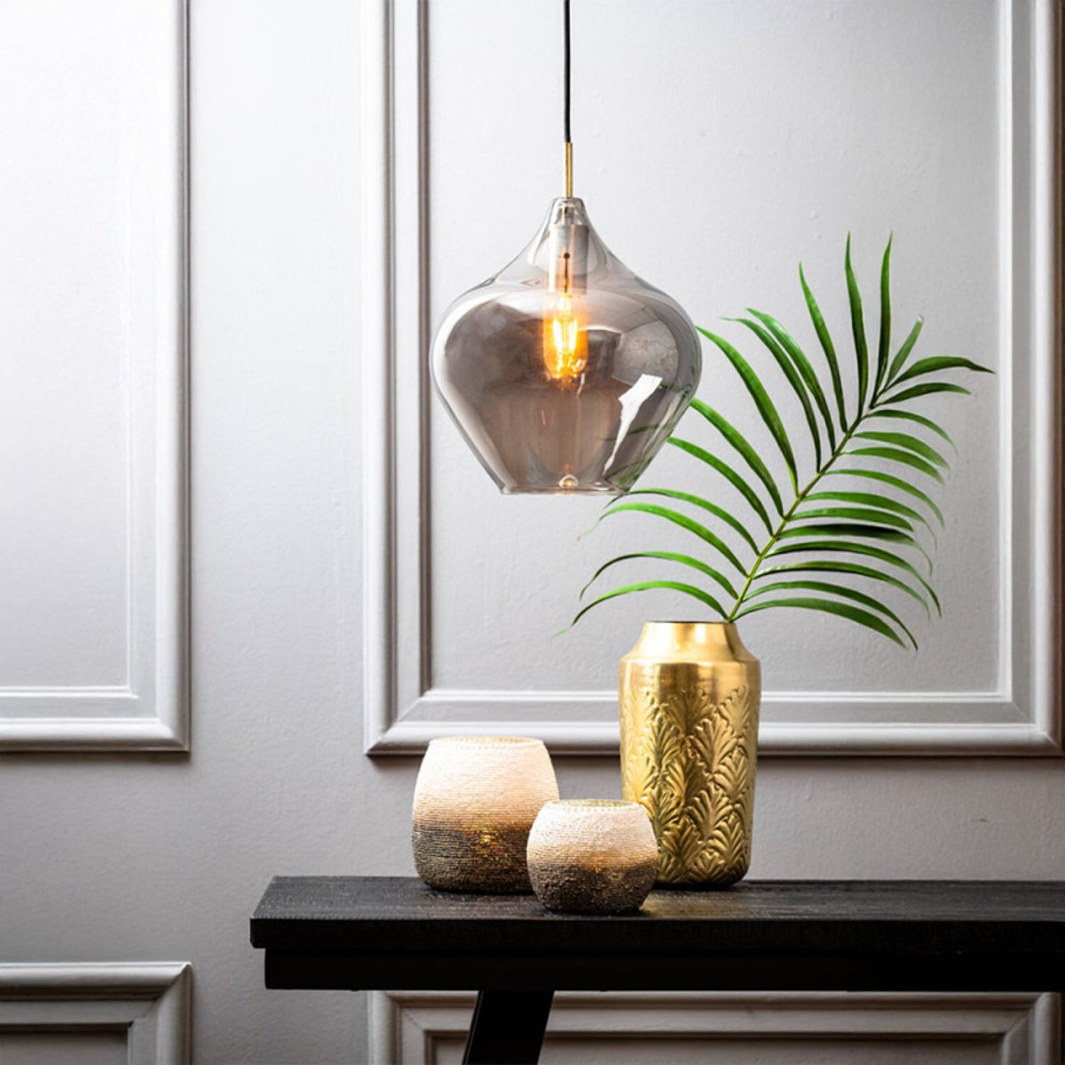 Suspension Karel Verre Fume Diamètre 27 Laiton laiton, MILLUMINE