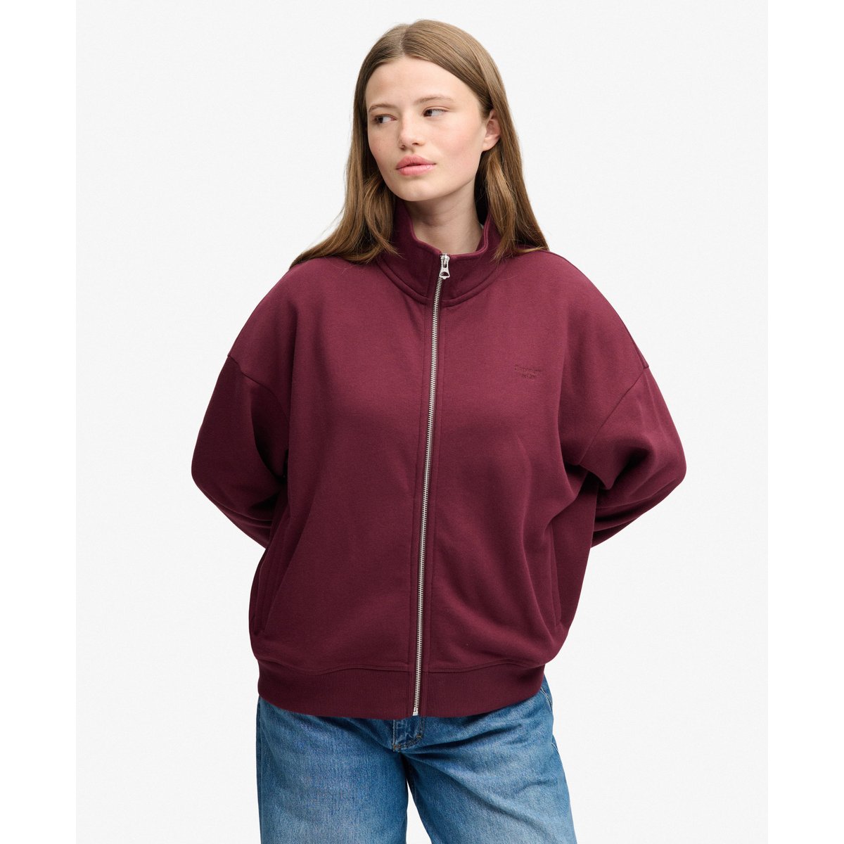 Veste de Survêtement Signature Brodée Coupe Oversize rouge porto, SUPERDRY