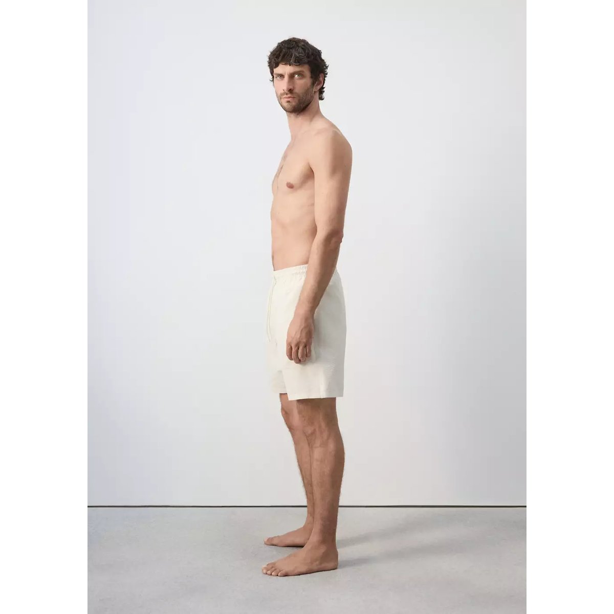 Maillot de bain rayures seersucker beige, MANGO MAN