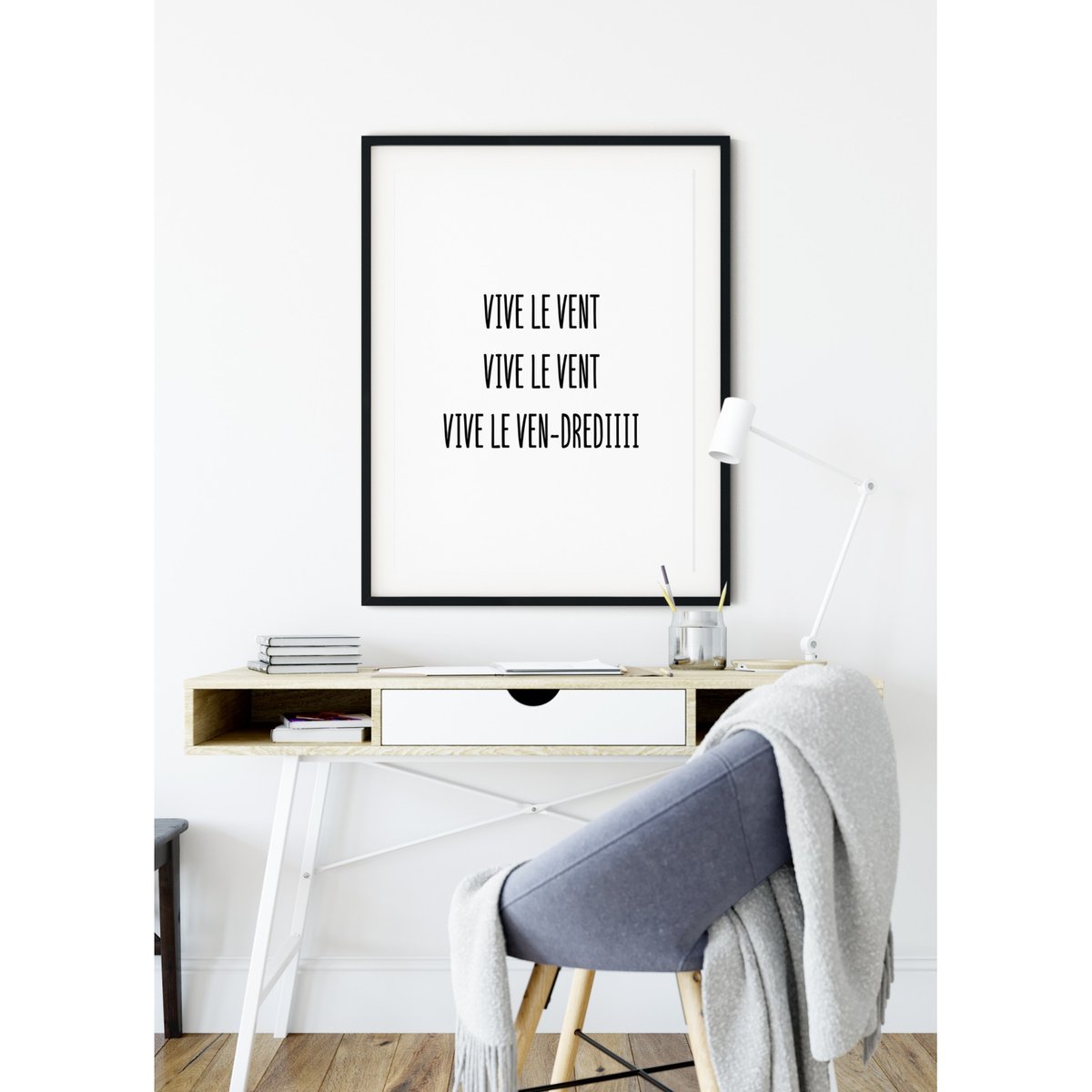 Affiche 'Vive le vent, vive le ven-drediiii' blanc, L'AFFICHERIE