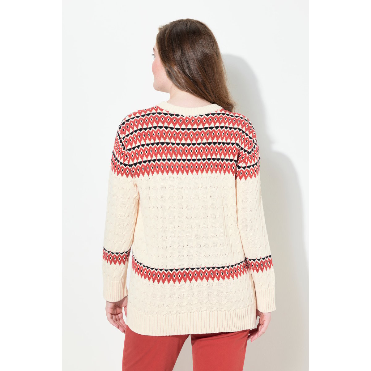 Pull à col rond et manches longues en coton rouge brique, ULLA POPKEN