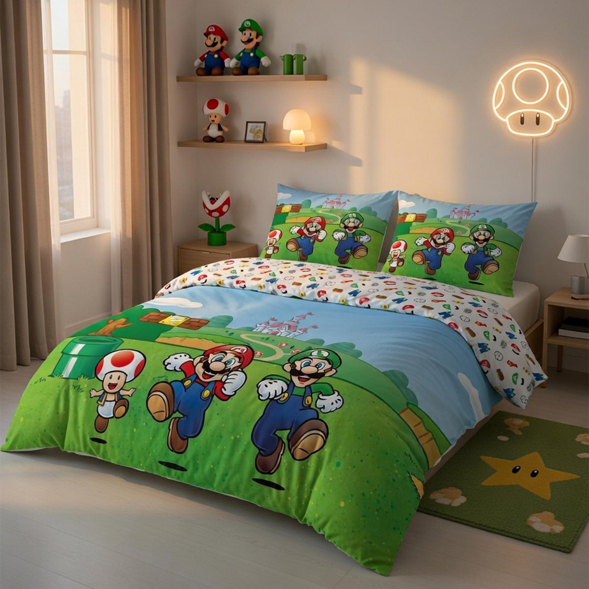 Parure de lit coton, SUPER MARIO COULEURS bleu, SUPER MARIO