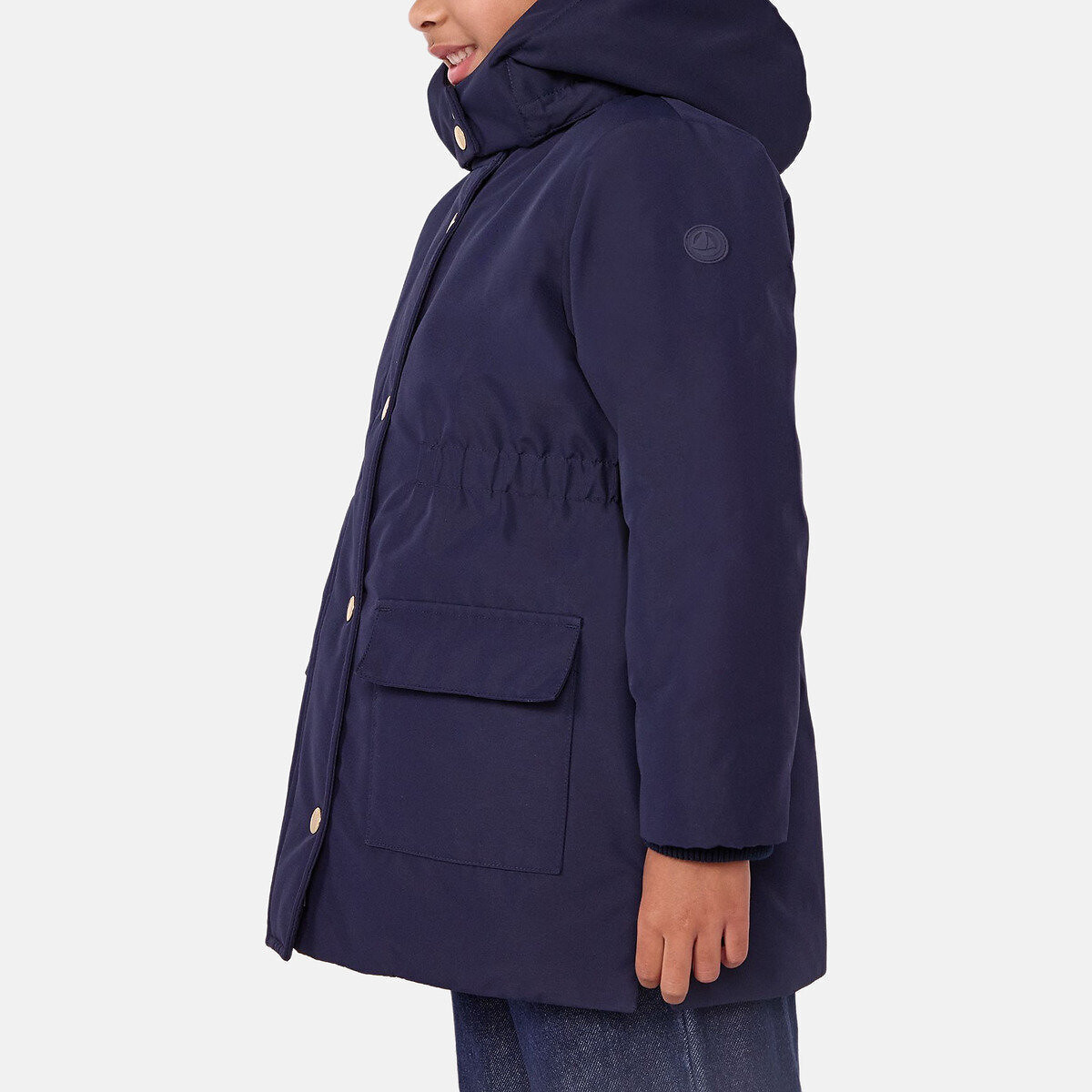 Parka di media lunghezza con cappuccio, in tinta unita blu marino, PETIT BATEAU