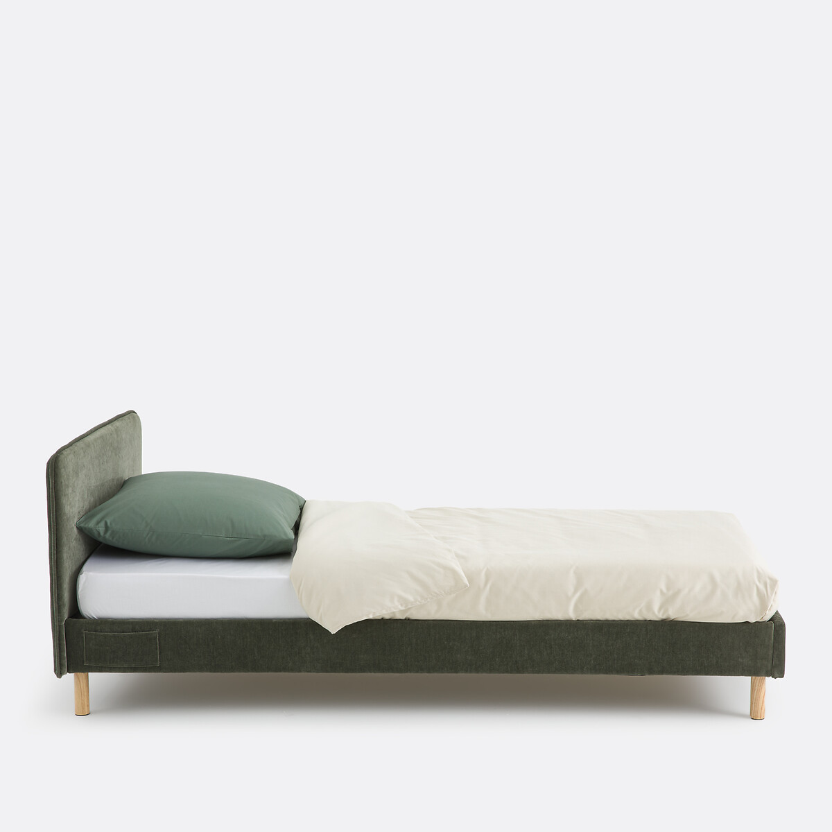 Gestoffeerd bed met lattenbodem, Roban groen , LA REDOUTE INTERIEURS