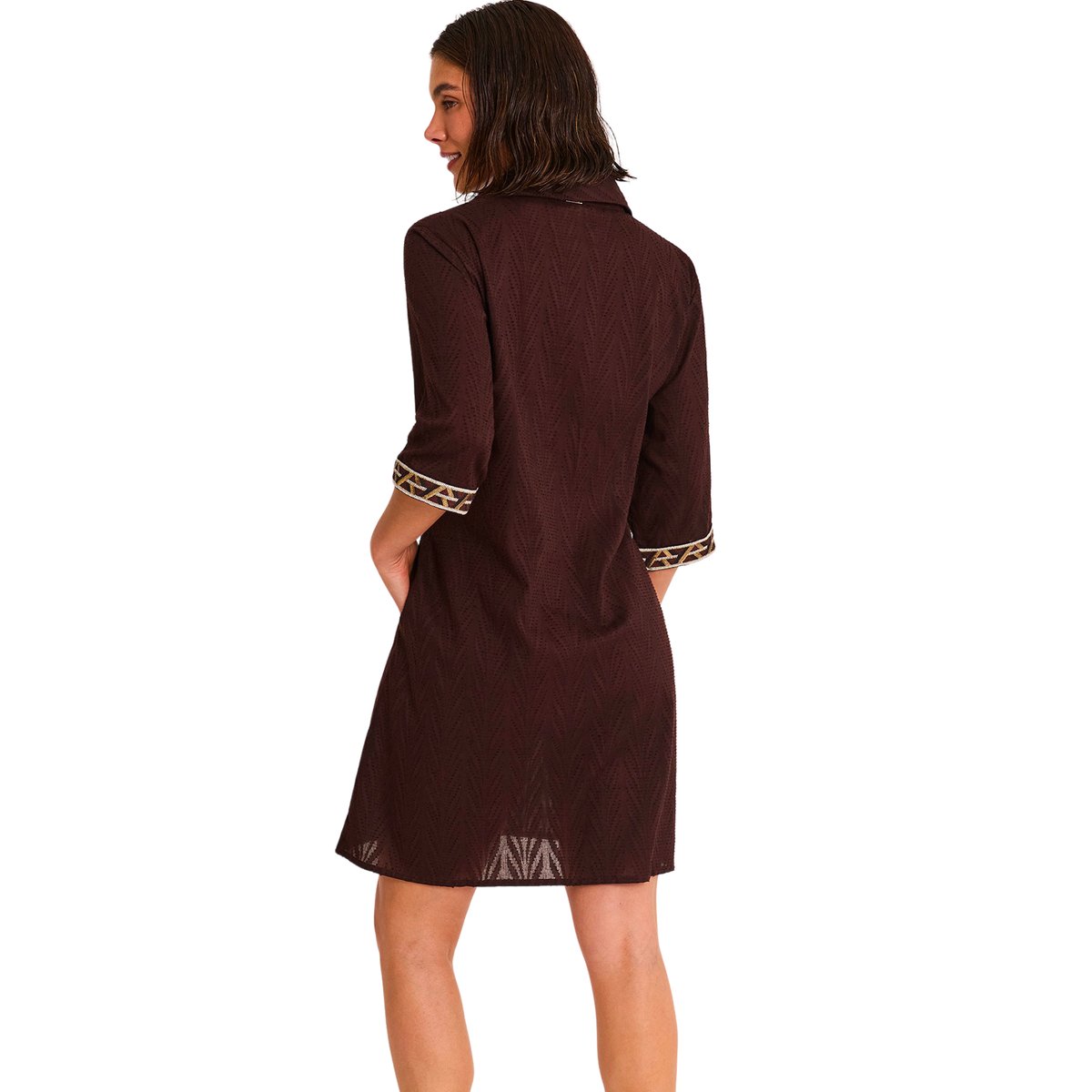 Robe chemise de plage manches mi-longues DUNA marron, SELMARK MARE