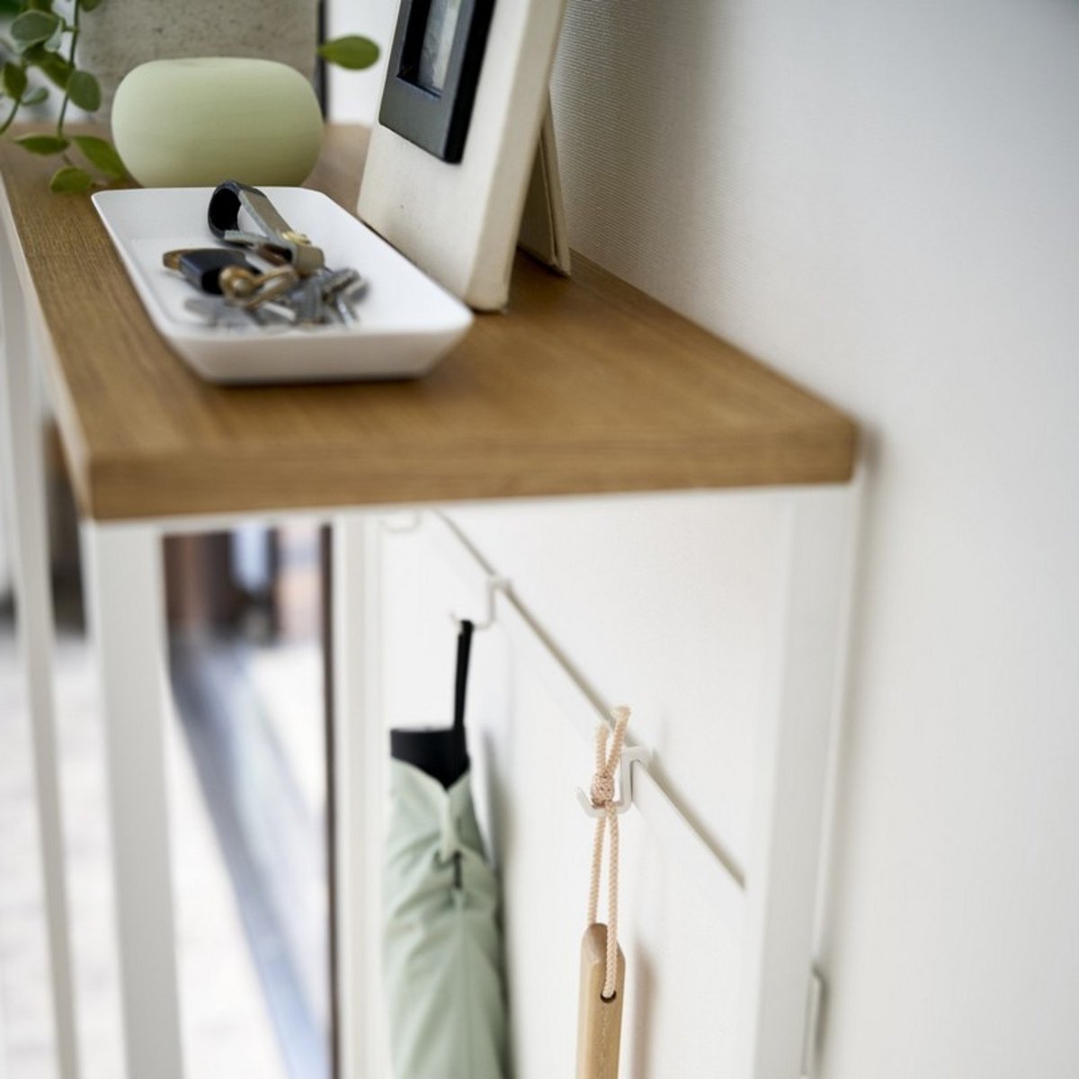 Table console ultra fine métal bois TOWER blanc, YAMAZAKI