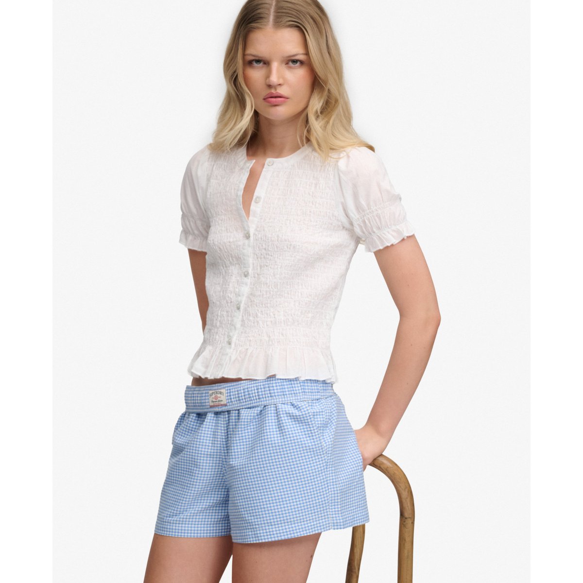 Top Smocké à Manches Courtes optic, SUPERDRY