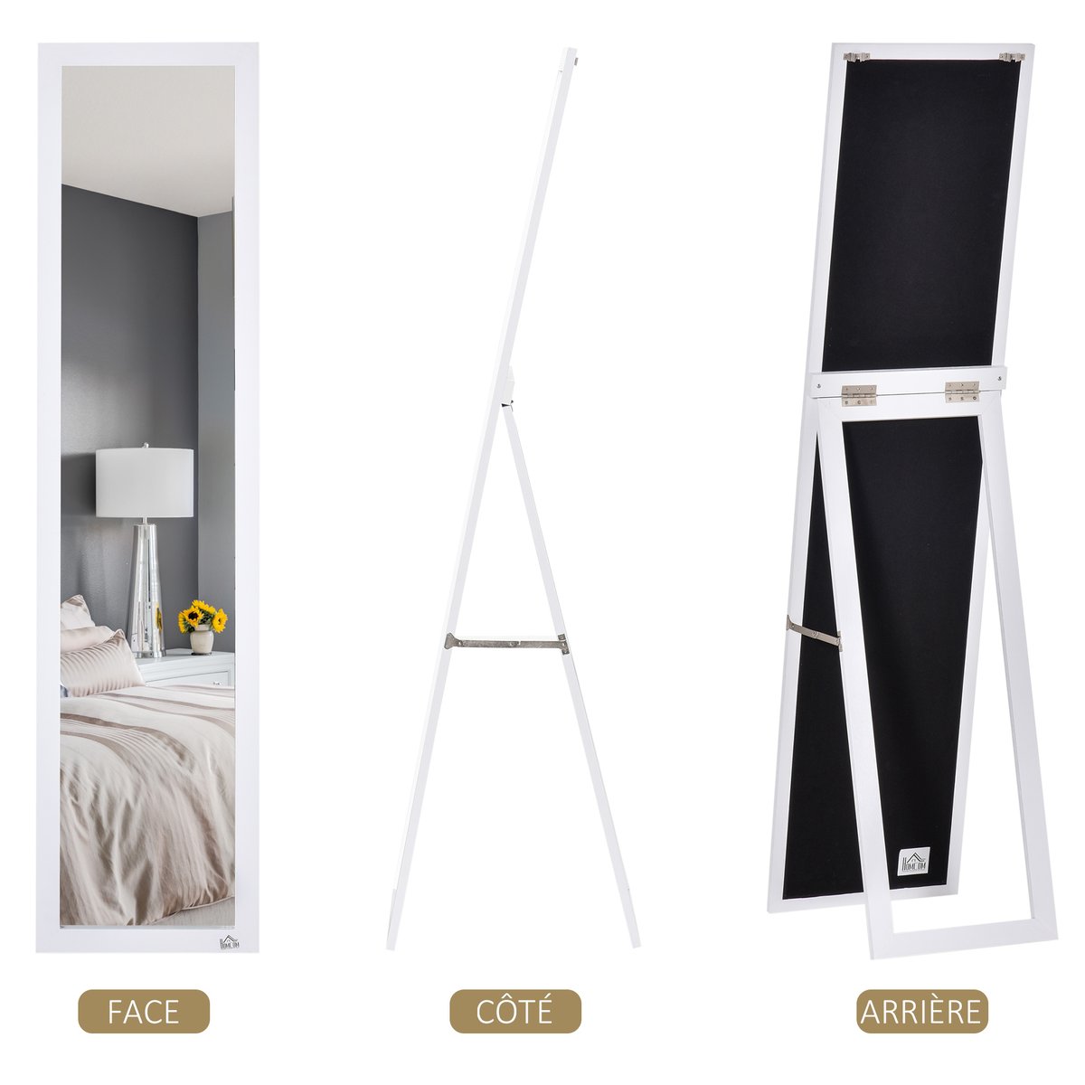 Miroir en pied MDF Blanc blanc, HOMCOM