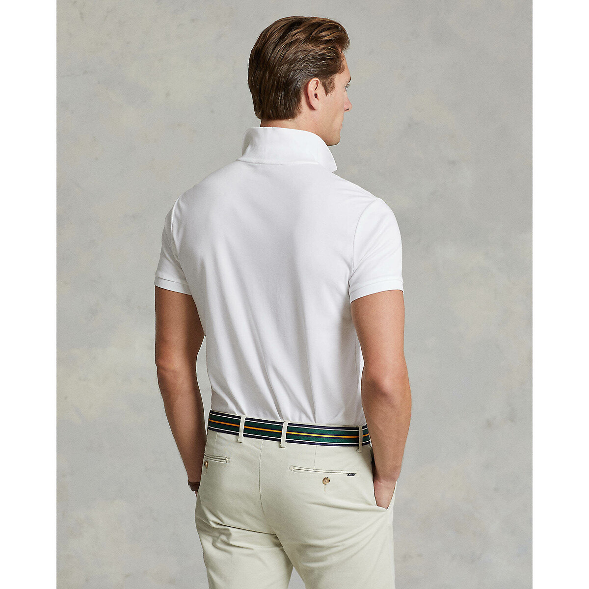 Polo direito custom fit, em malha interlock branco, POLO RALPH LAUREN