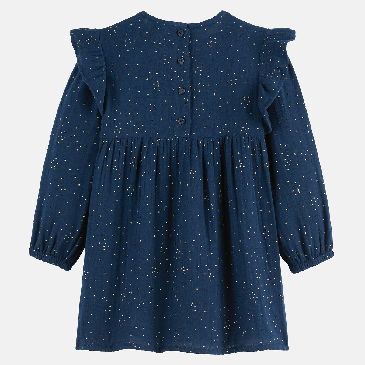 Robe manches longues, en double gaze de coton, motif à pois bleu marine, LA REDOUTE COLLECTIONS