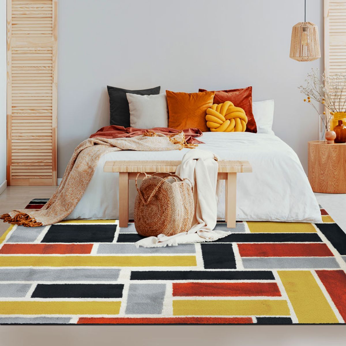 Tapis salon lumineux laineux motifs labyrinthe  LABYRINTH multicolore, THE DECO FACTORY
