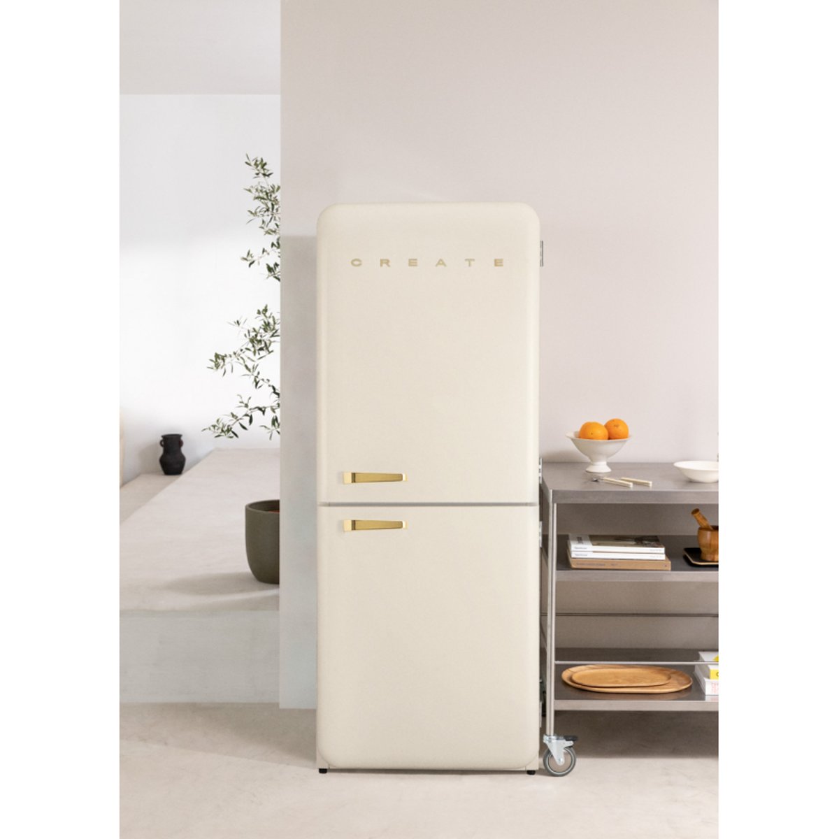Réfrigérateur style rétro FRIDGE RETRO COMBI 401L blanc cassé/or, CREATE