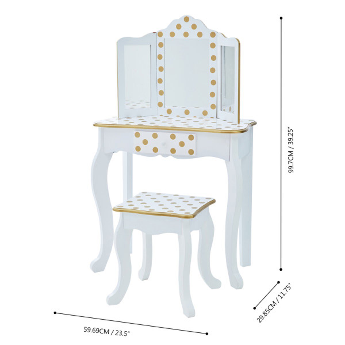 Coiffeuse Tabouret Enfant Bois FASHION PRINTS blanc, TEAMSON KIDS