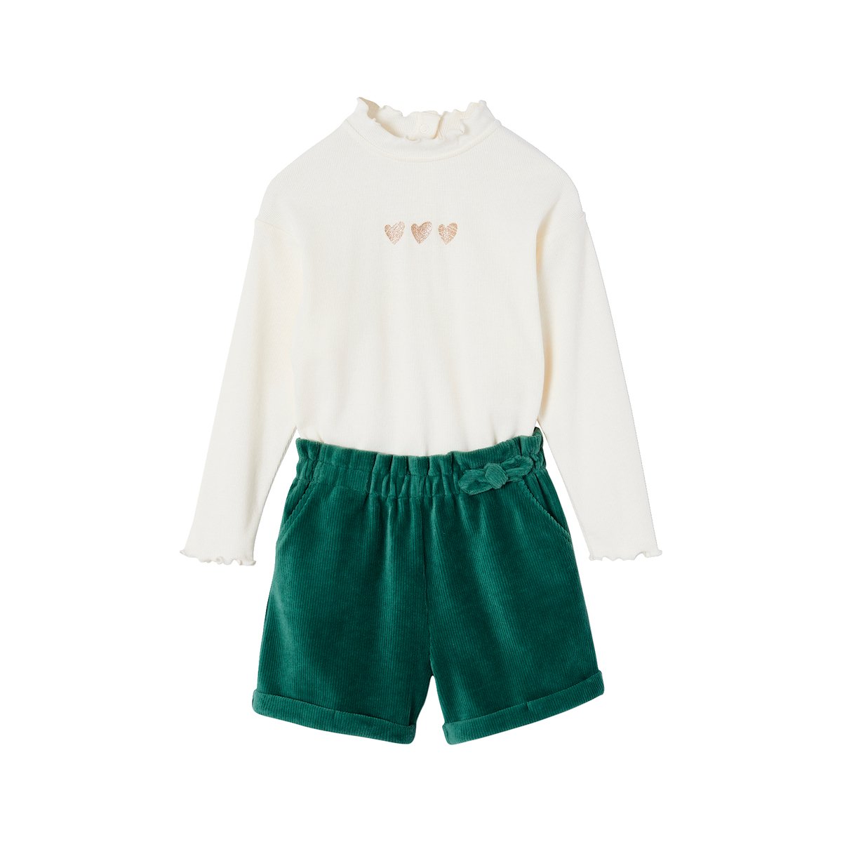 Ensemble T-shirt + short en velours vert, VERTBAUDET