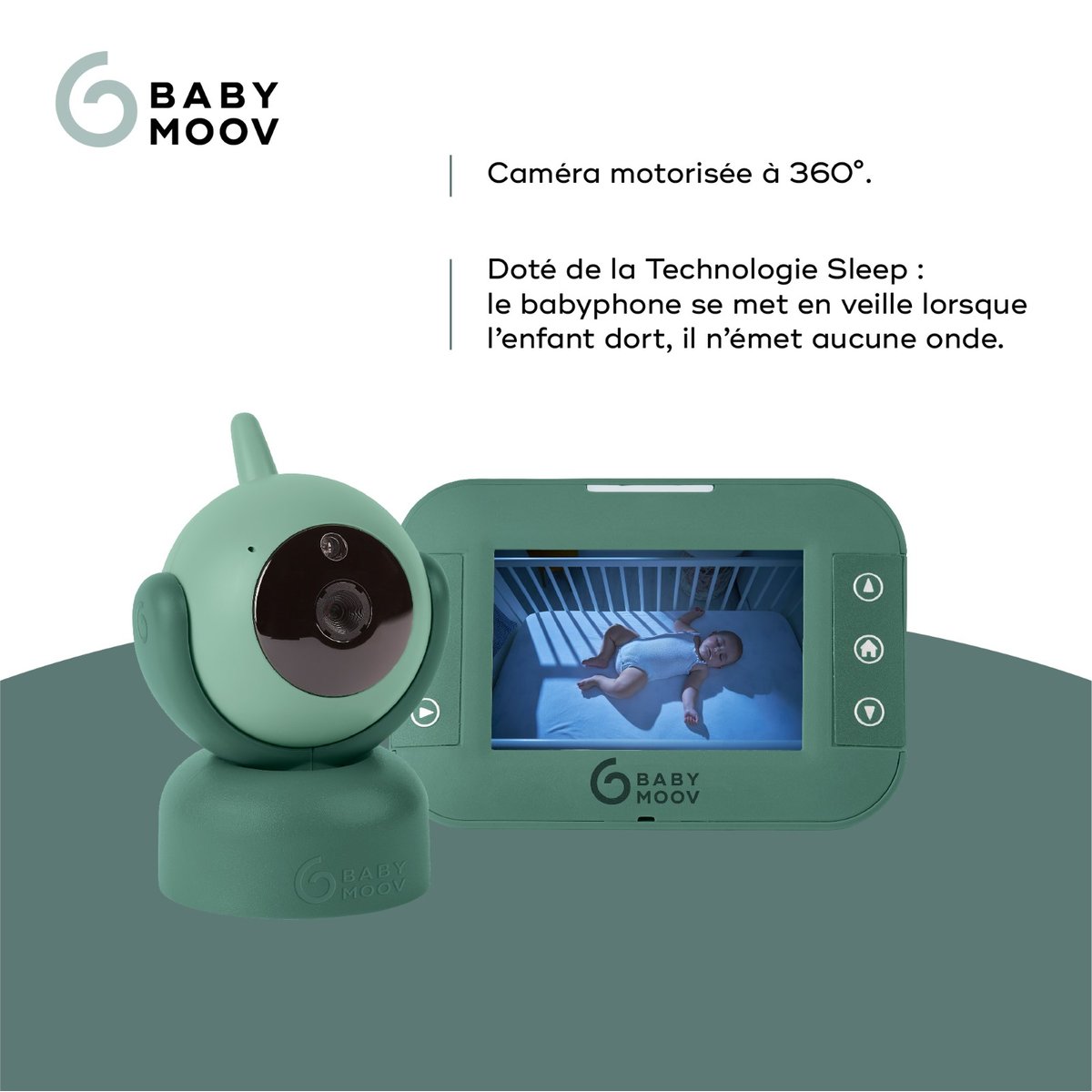 Babyphone vidéo multifonctions Yoo Twist avec caméra rotative et inclinable vert, BABYMOOV