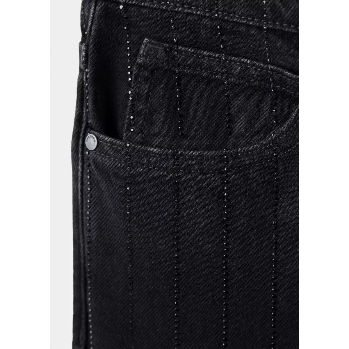 Jean droit détail cristaux black denim, MANGO