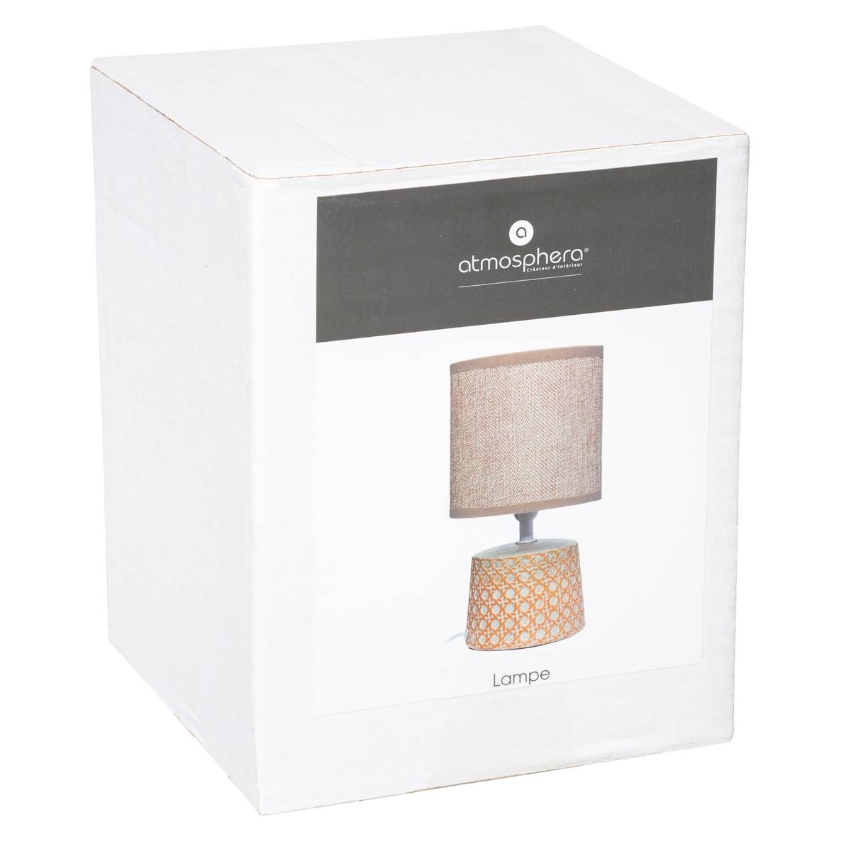 Lampe céramique grès design cannage YOJOA beige, ATMOSPHERA