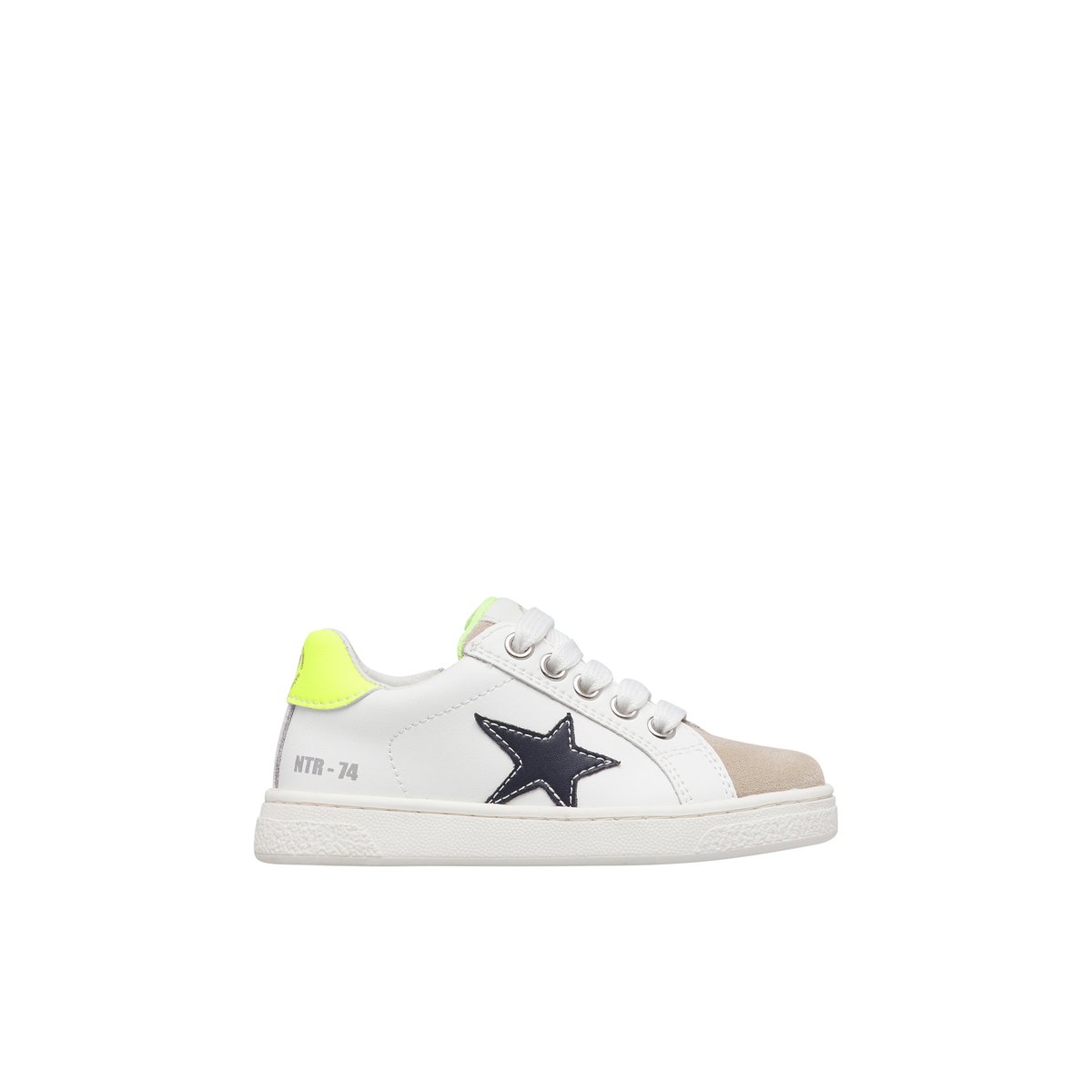 Baskets en cuir et en daim PINN ZIP. blanc-marine, NATURINO