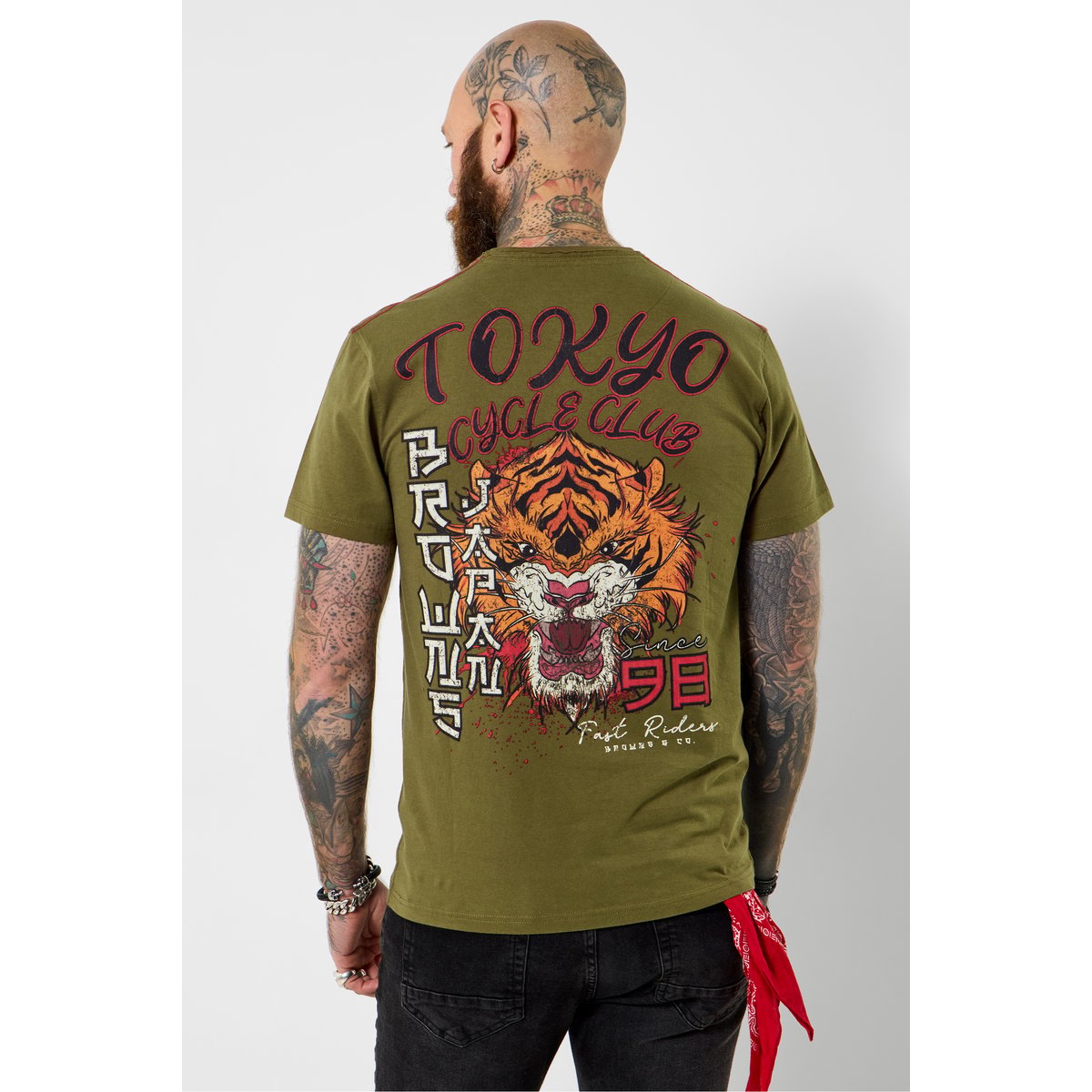 T-shirt graphique tigre d’inspiration japonaise vert, JOE BROWNS