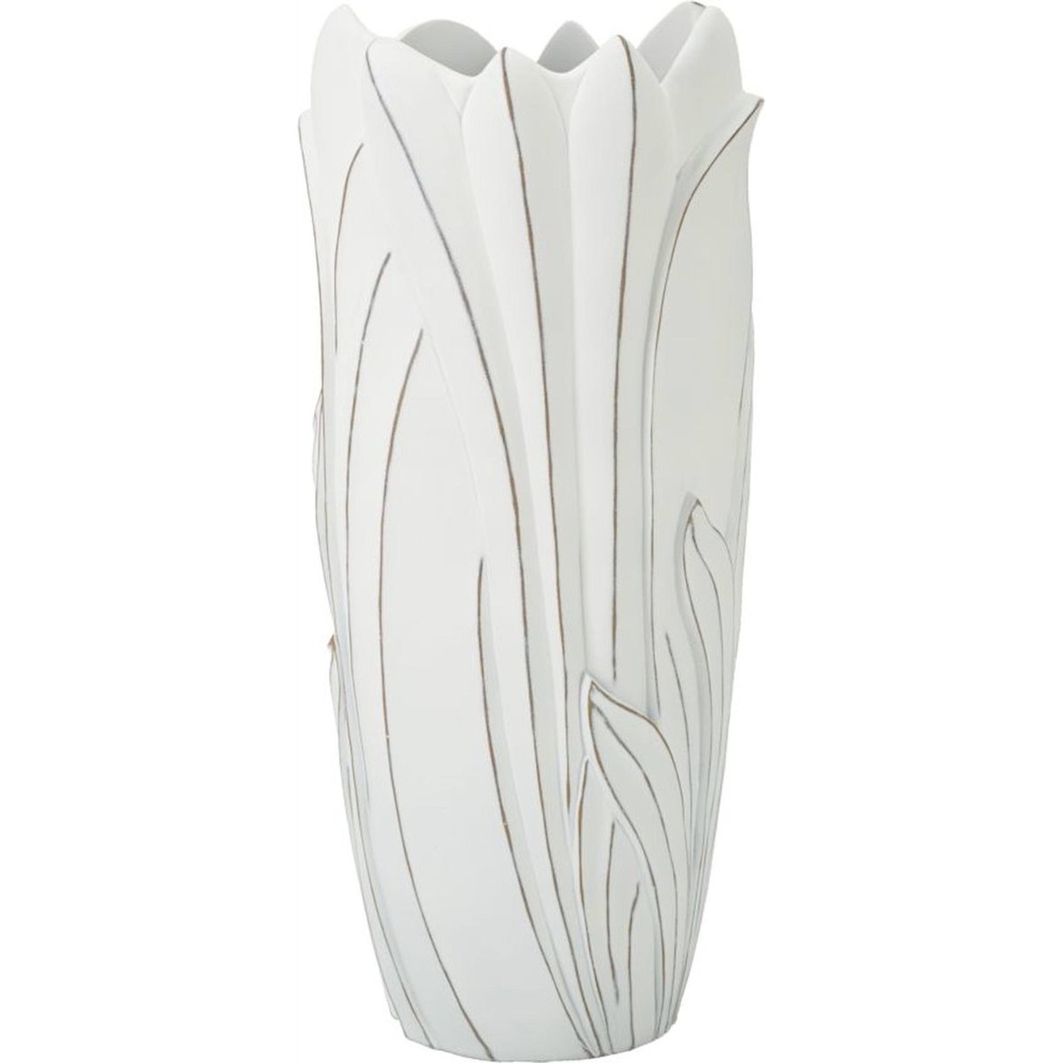 Vase relief végétal bord ondulé MODERN blanc patiné, RECOLLECTION