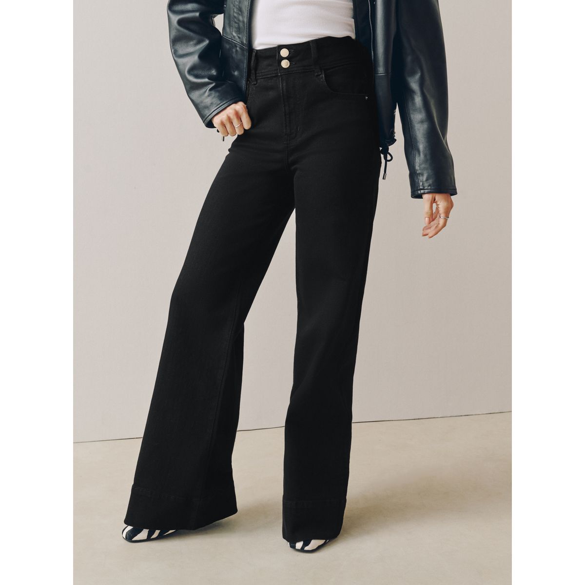 Jean taille haute stretch large, lot de 2 bleu/noir, NEXT