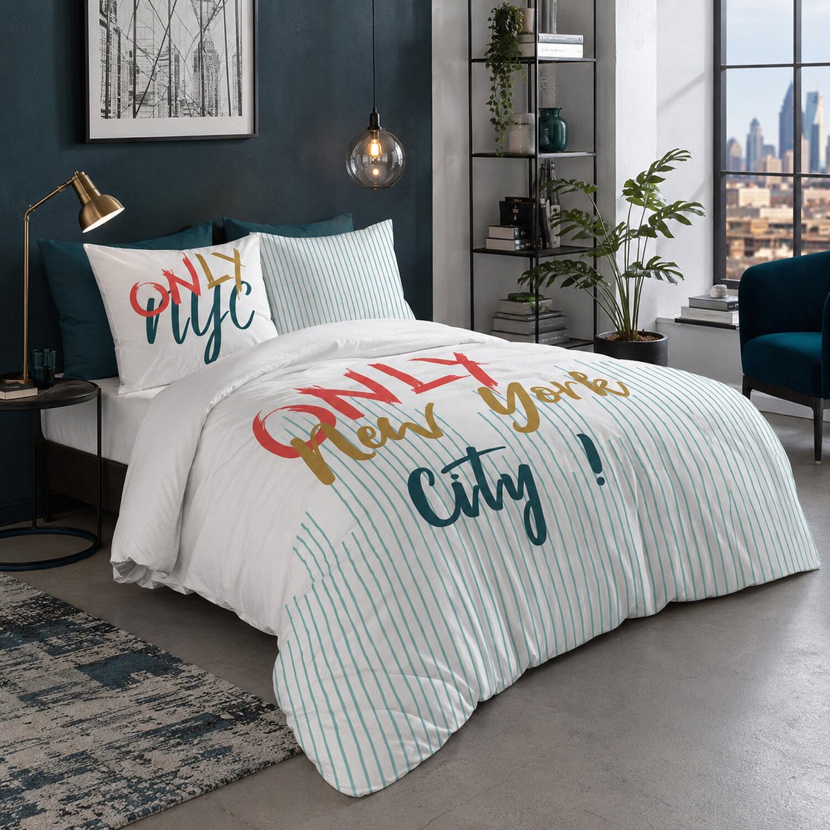 Parure housse de couette en coton imprimée, Only blanc, C DESIGN HOME TEXTILE