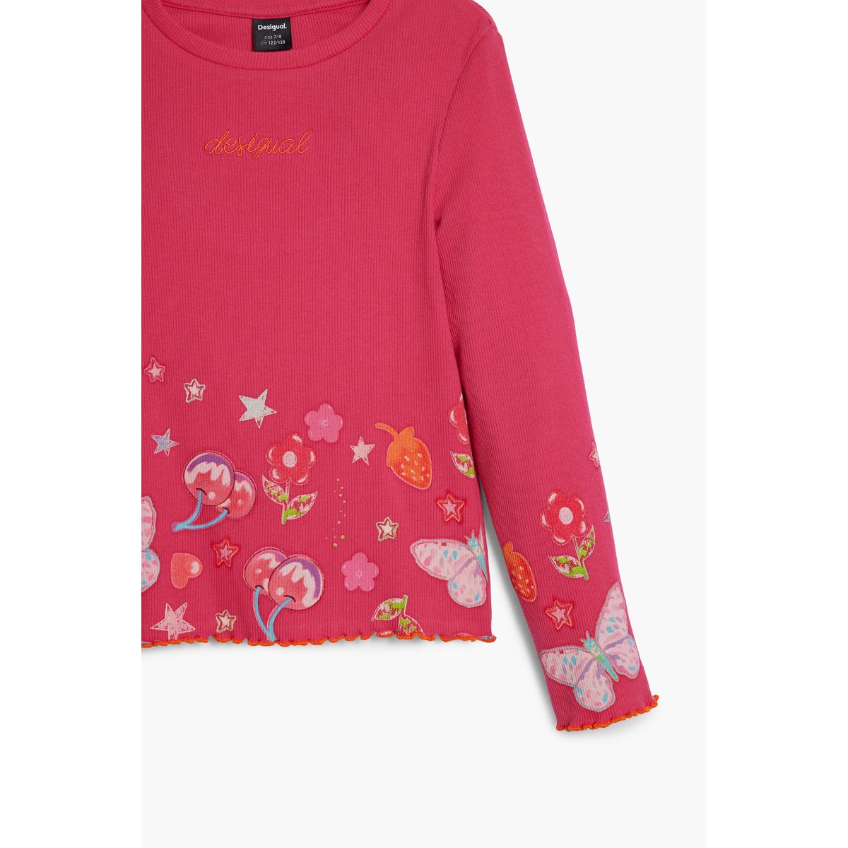 T-shirt à manches longues avec logo fleurs rouge, DESIGUAL