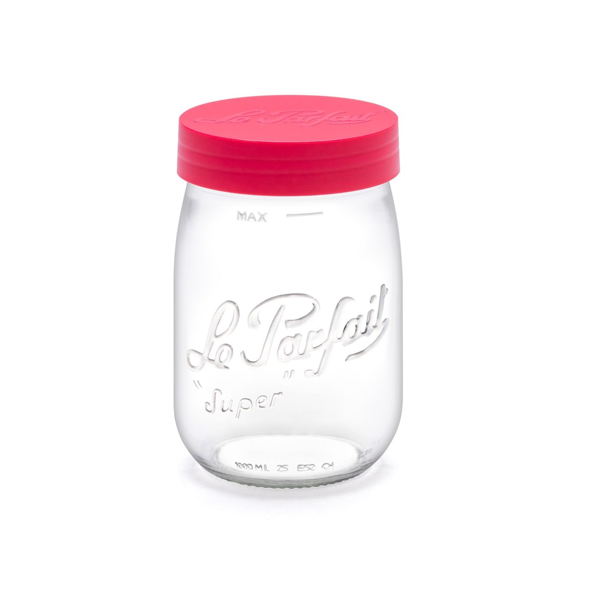 Bocal en verre avec couvercle 1L, LE PARFAIT rouge-transparent, LE PARFAIT