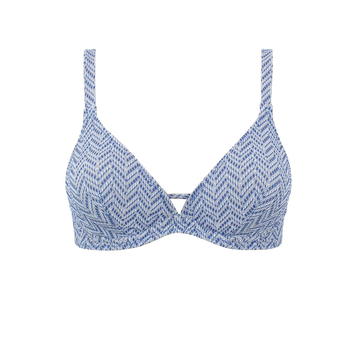 Haut de maillot triangle à armatures texturé fil textile ANCONA bleu, LAURA BY JANINE ROBIN