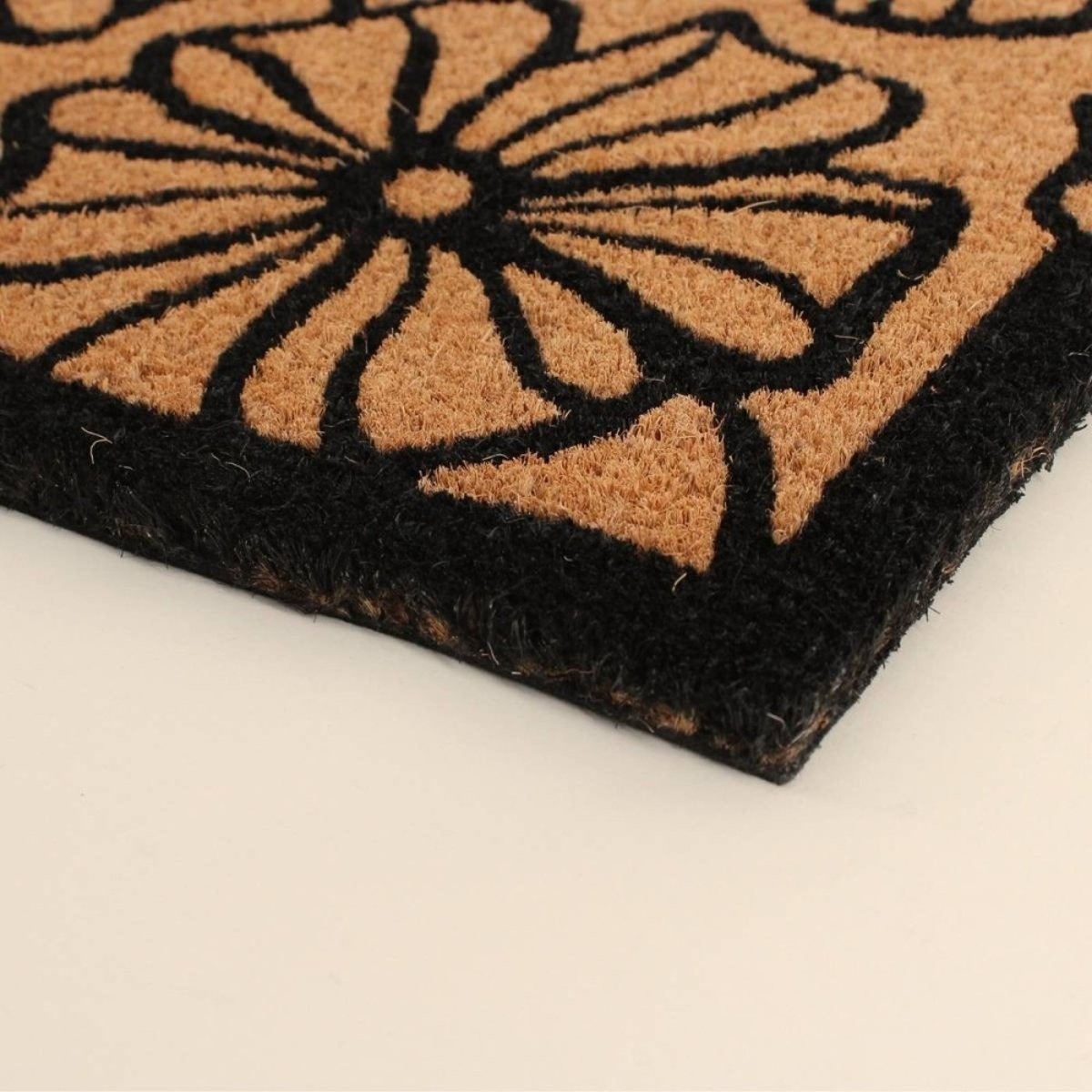 Paillasson coco imprimé grandes fleurs 40x60cm marron, ORNAMI