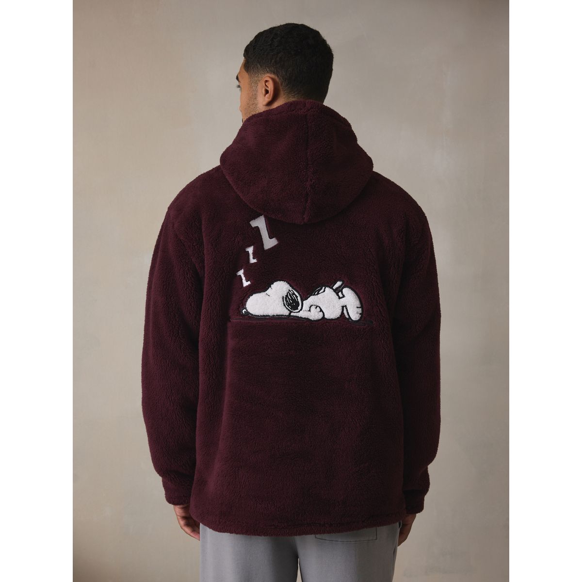 Sweat à capuche en peau lainée snoopy rouge bordeaux, NEXT