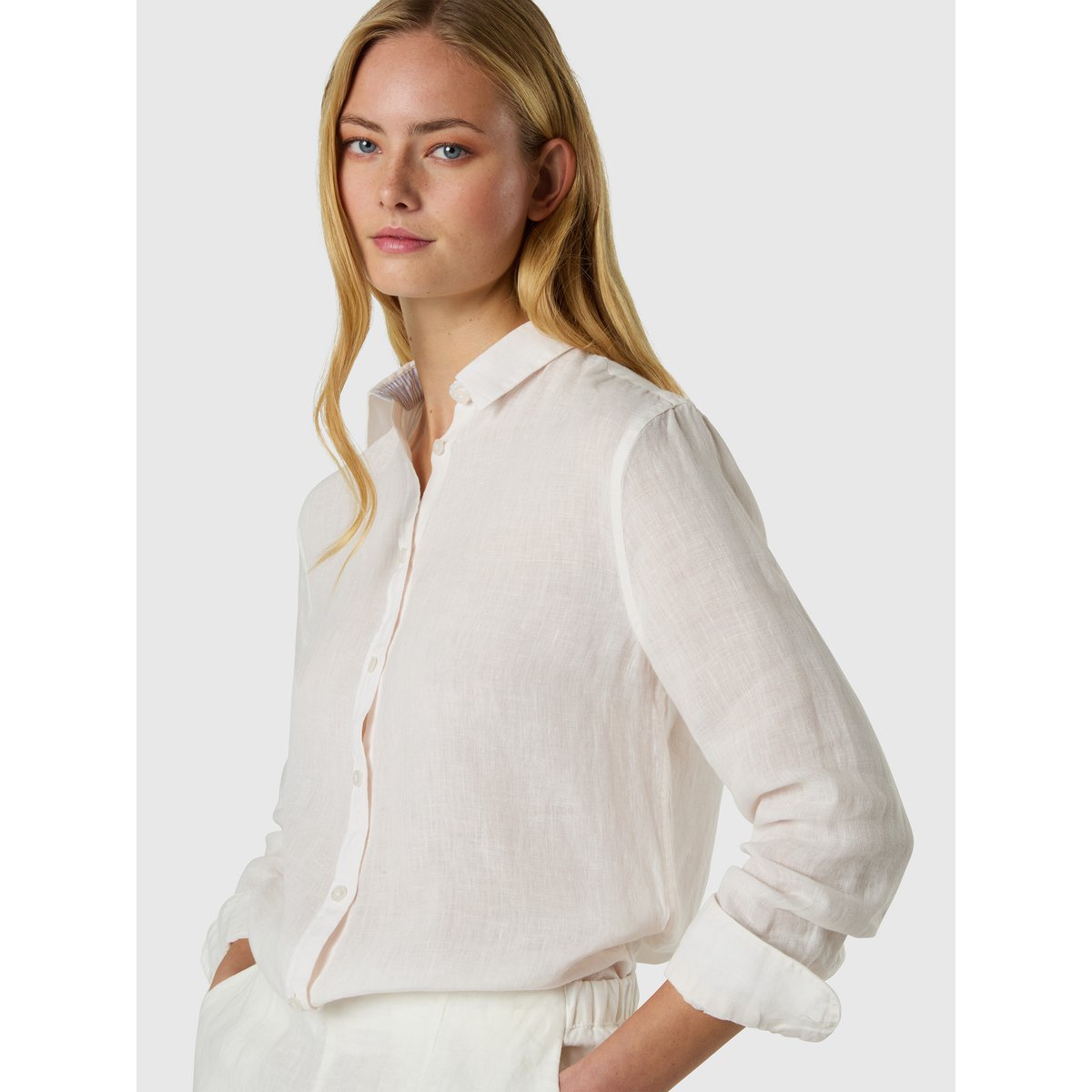 Chemise en lin avec logo brodé guimauve, NORTH SAILS