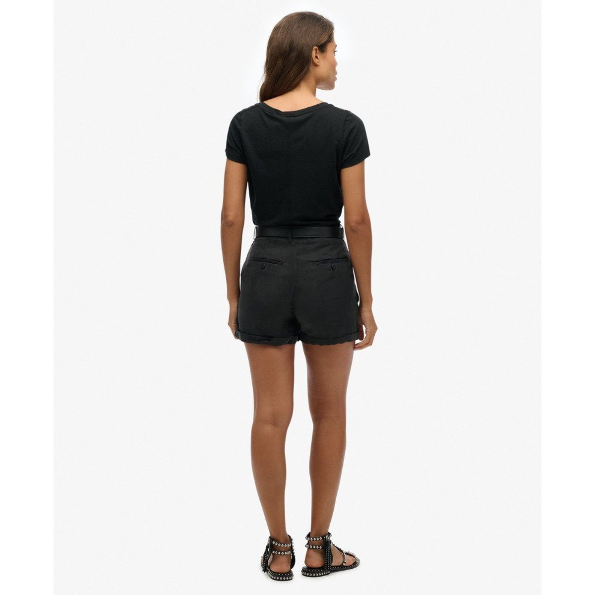 Short en cupro noir, SUPERDRY