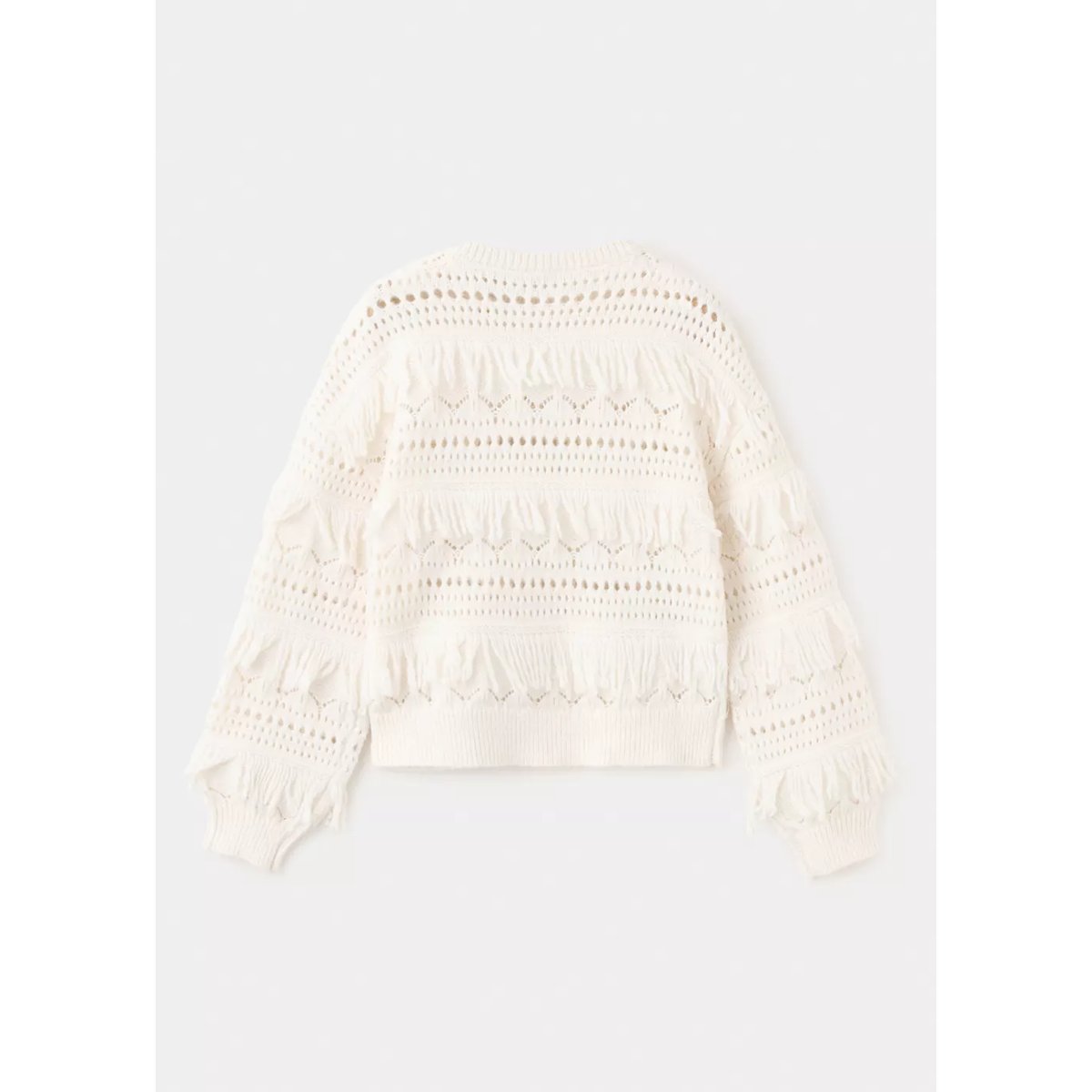 Pull-over maille ajourée franges écru, MANGO KIDS
