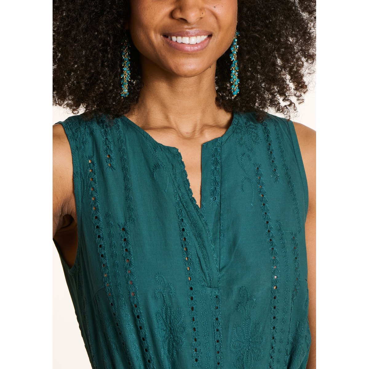Combinaison pantalon en broderie anglaise petrole light, LA FEE MARABOUTEE